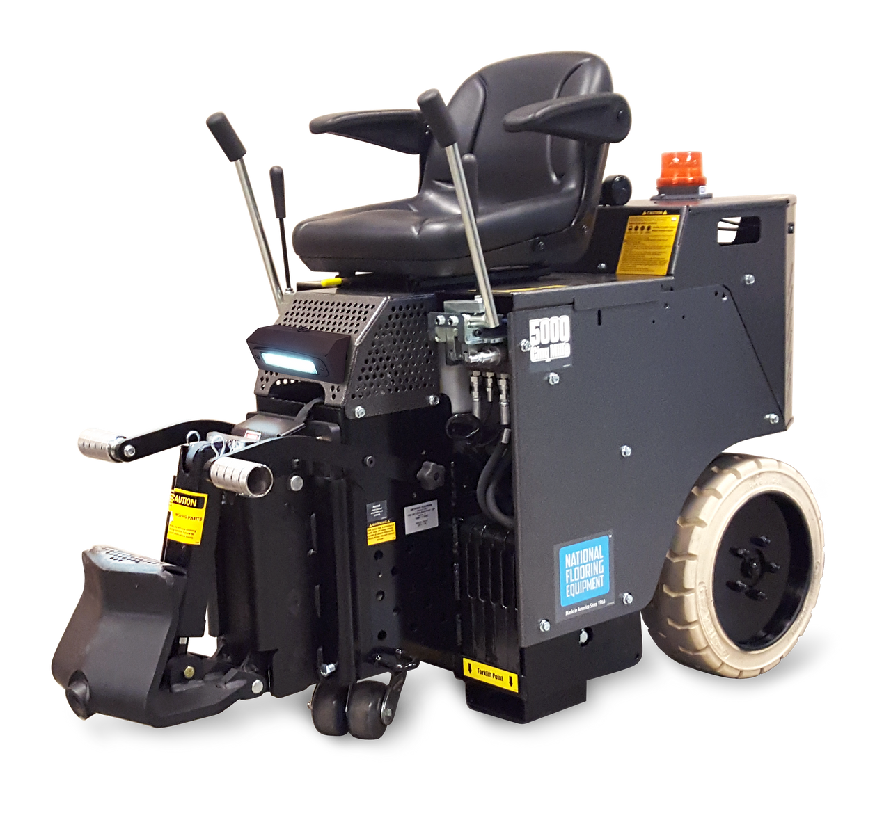 Ride-on floor scraper for removal of ceramic tile, hardwood, VCT, carpet and more.